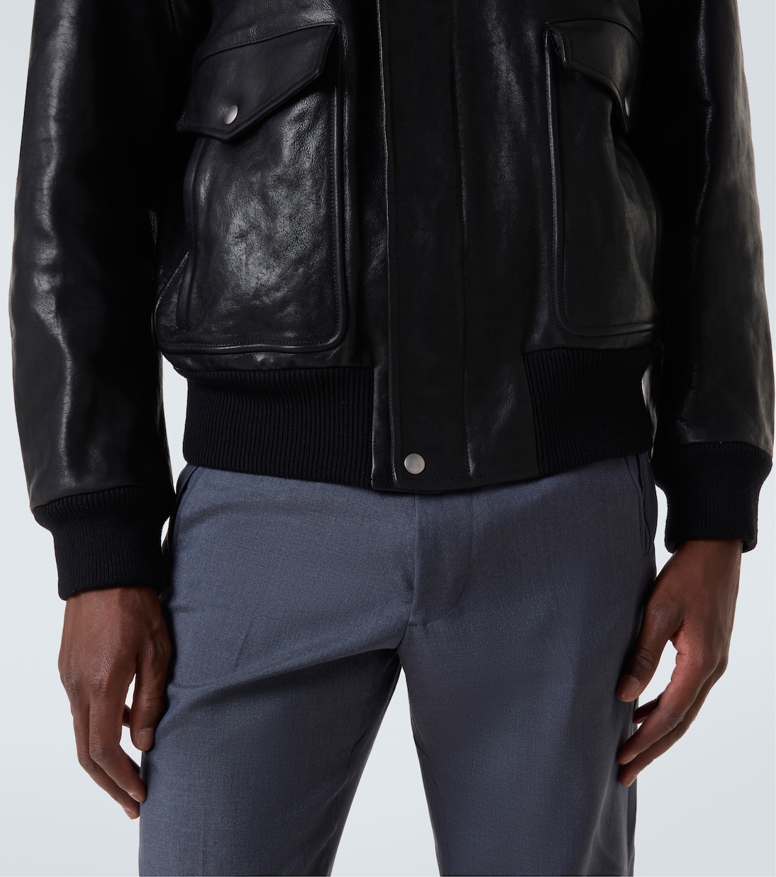 Faux fur-trimmed leather jacket | Prada