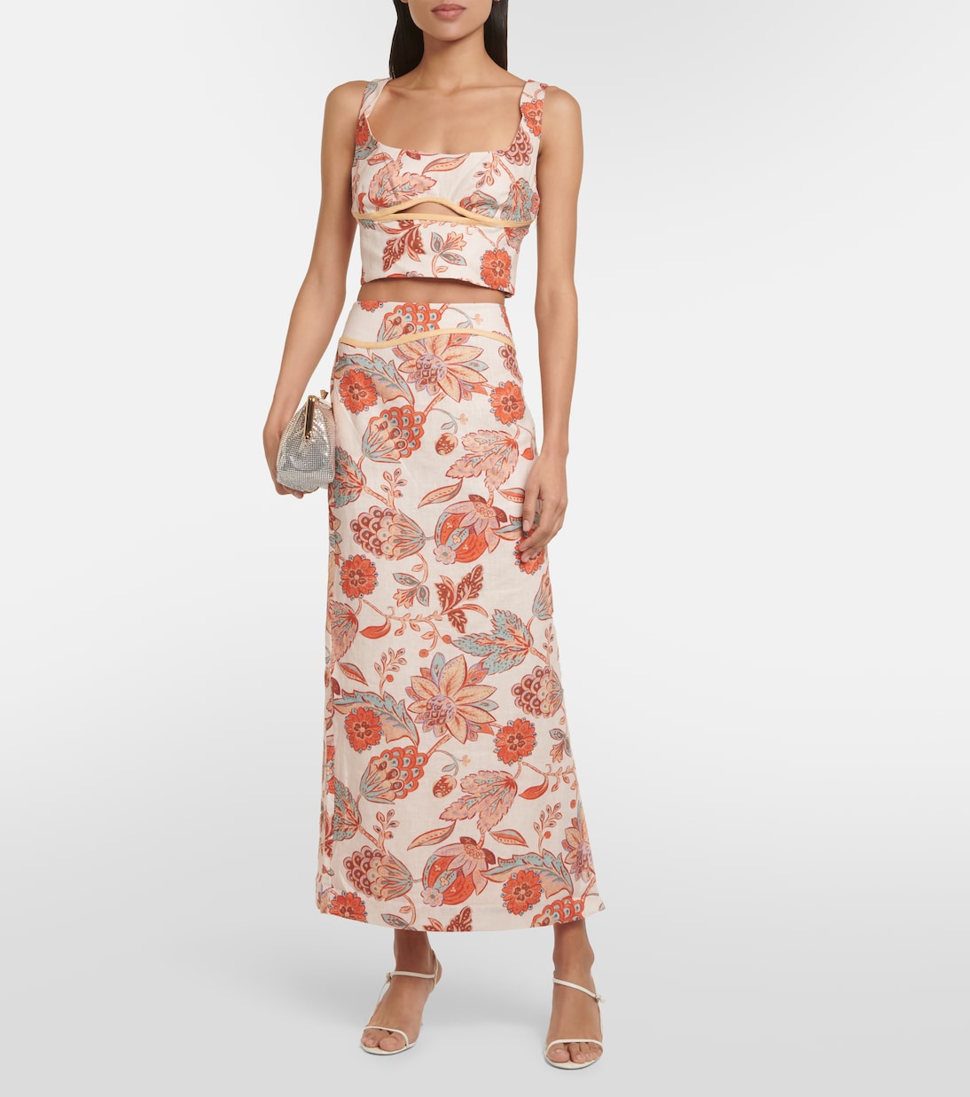 Noemi cutout floral linen crop top | SIR