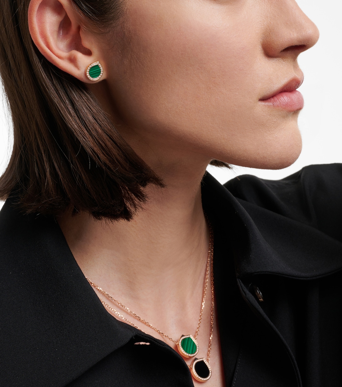 Boucle d'oreille unique en or rose 18 ct, malachite et diamants | Repossi