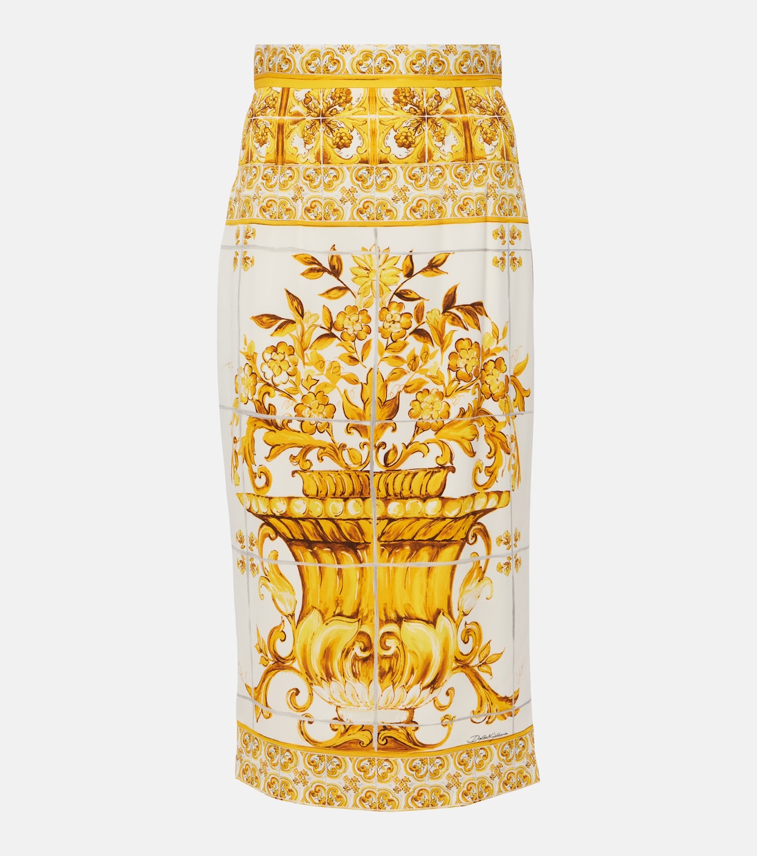 Jupe midi Majolica en soie mélangée | Dolce&Gabbana