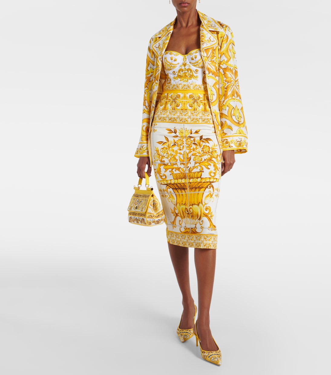 Jupe midi Majolica en soie mélangée | Dolce&Gabbana