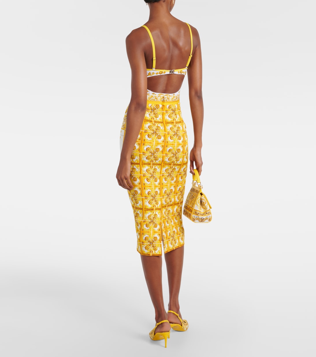Jupe midi Majolica en soie mélangée | Dolce&Gabbana