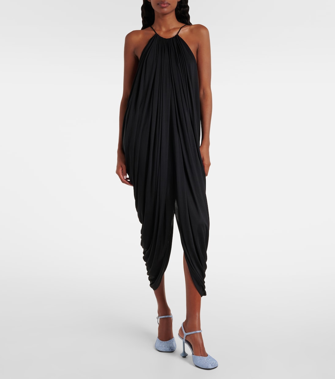 Vestido midi de seda drapeado  | Loewe