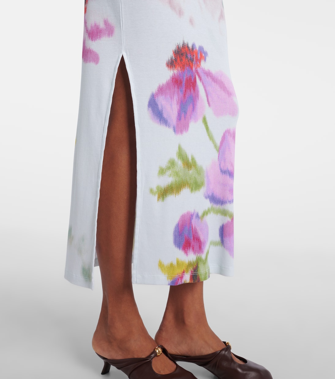 Robe midi en soie et coton à fleurs | Loewe