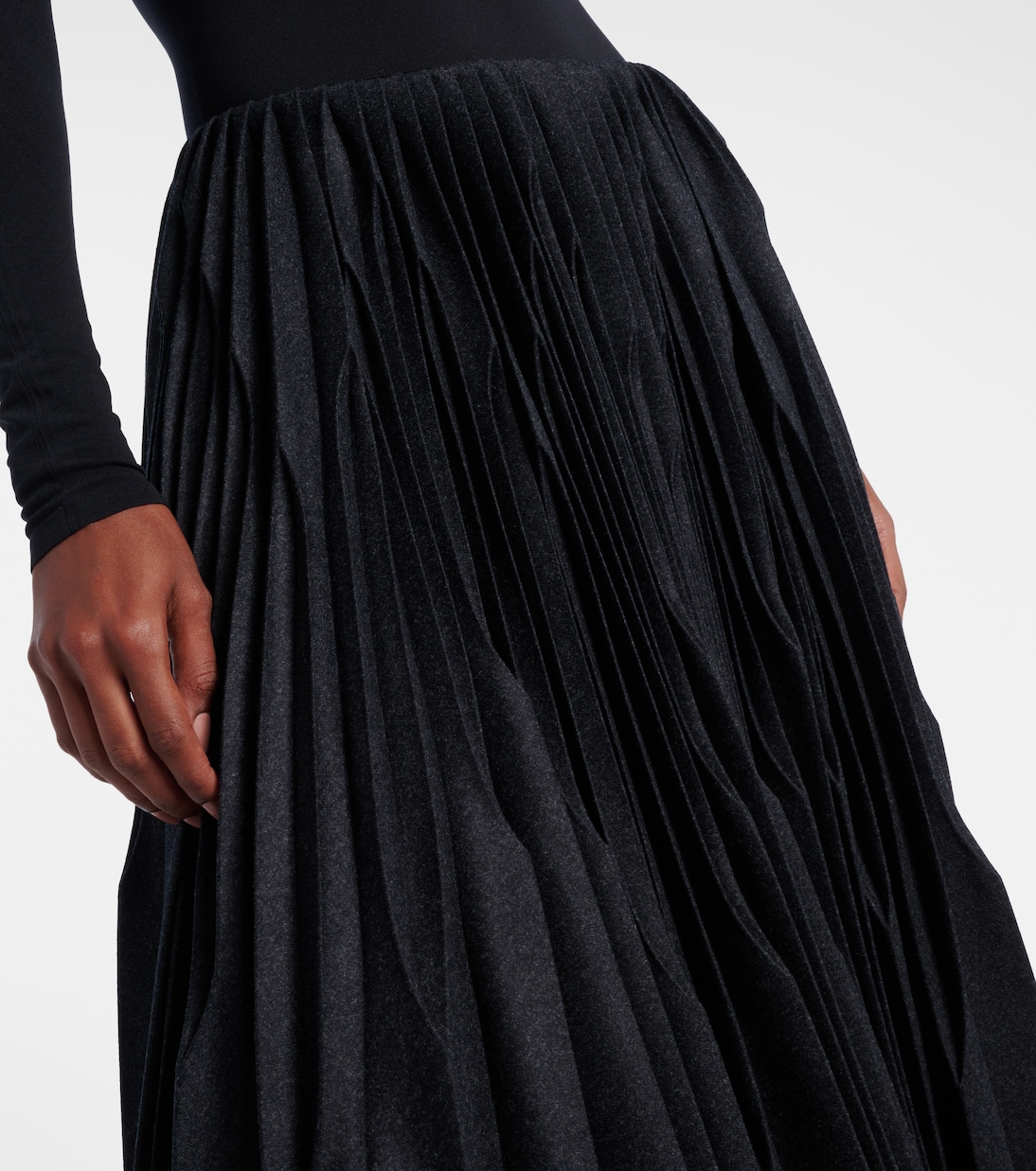 Pleated wool flannel midi skirt | Alaïa