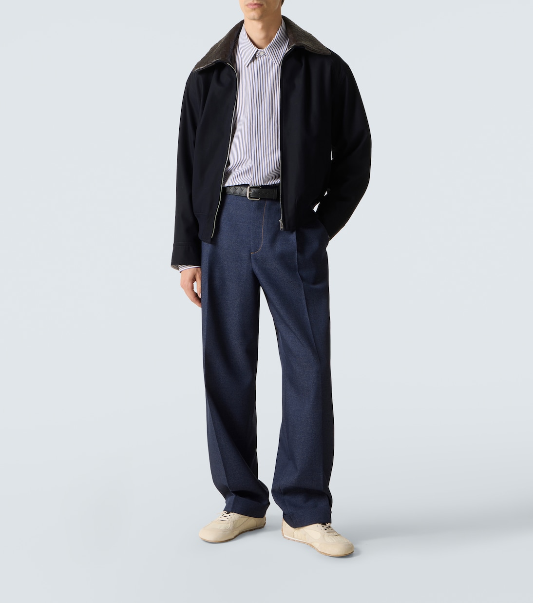 Veste blouson en coton et cuir Intrecciato | Bottega Veneta