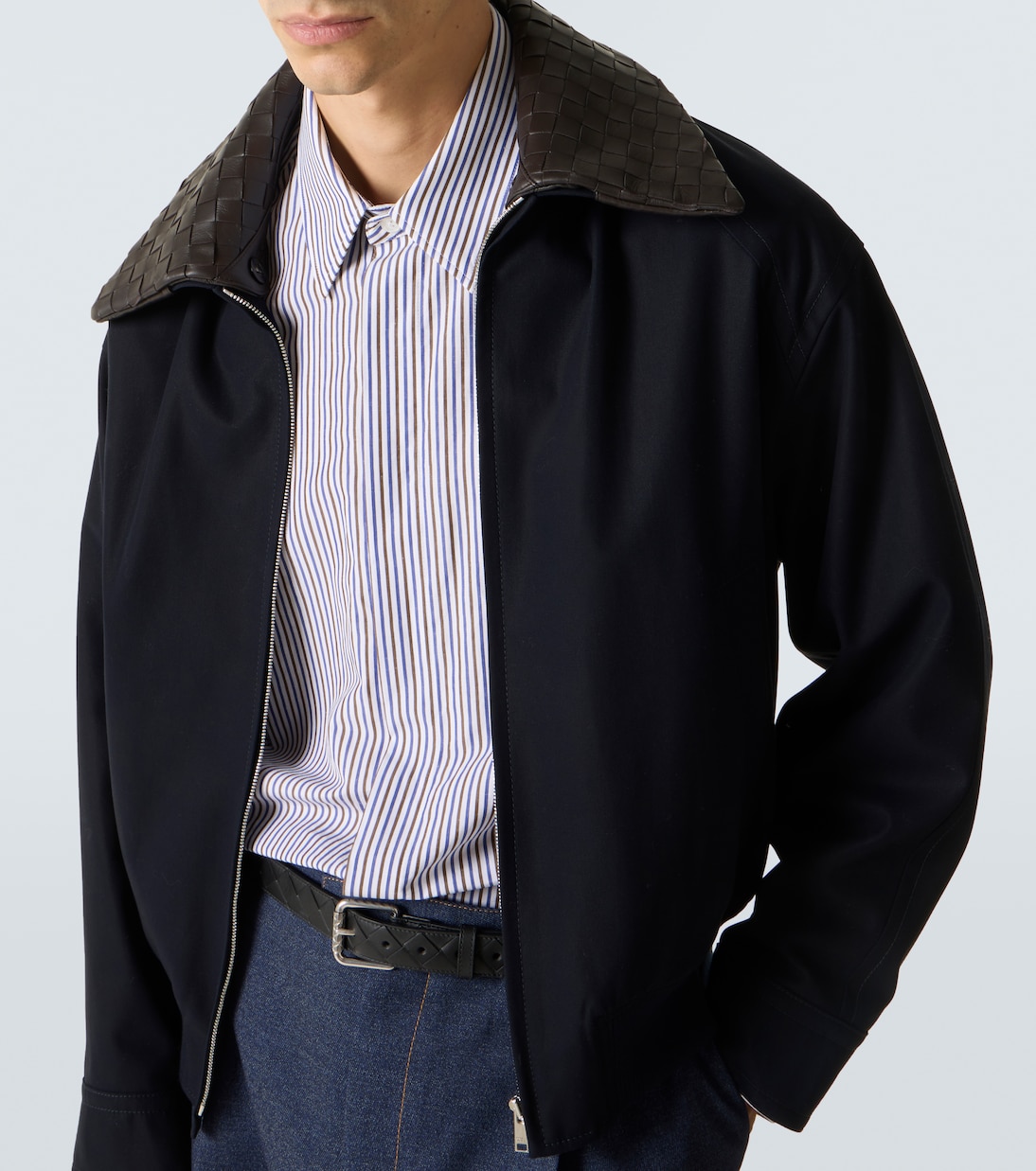 Veste blouson en coton et cuir Intrecciato | Bottega Veneta