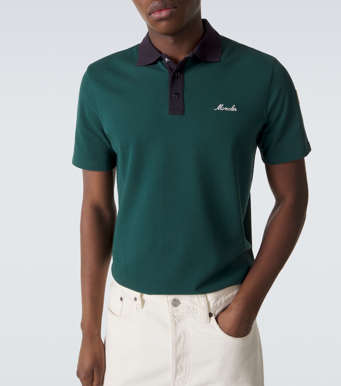 Embroidered cotton piqué polo shirt | Moncler