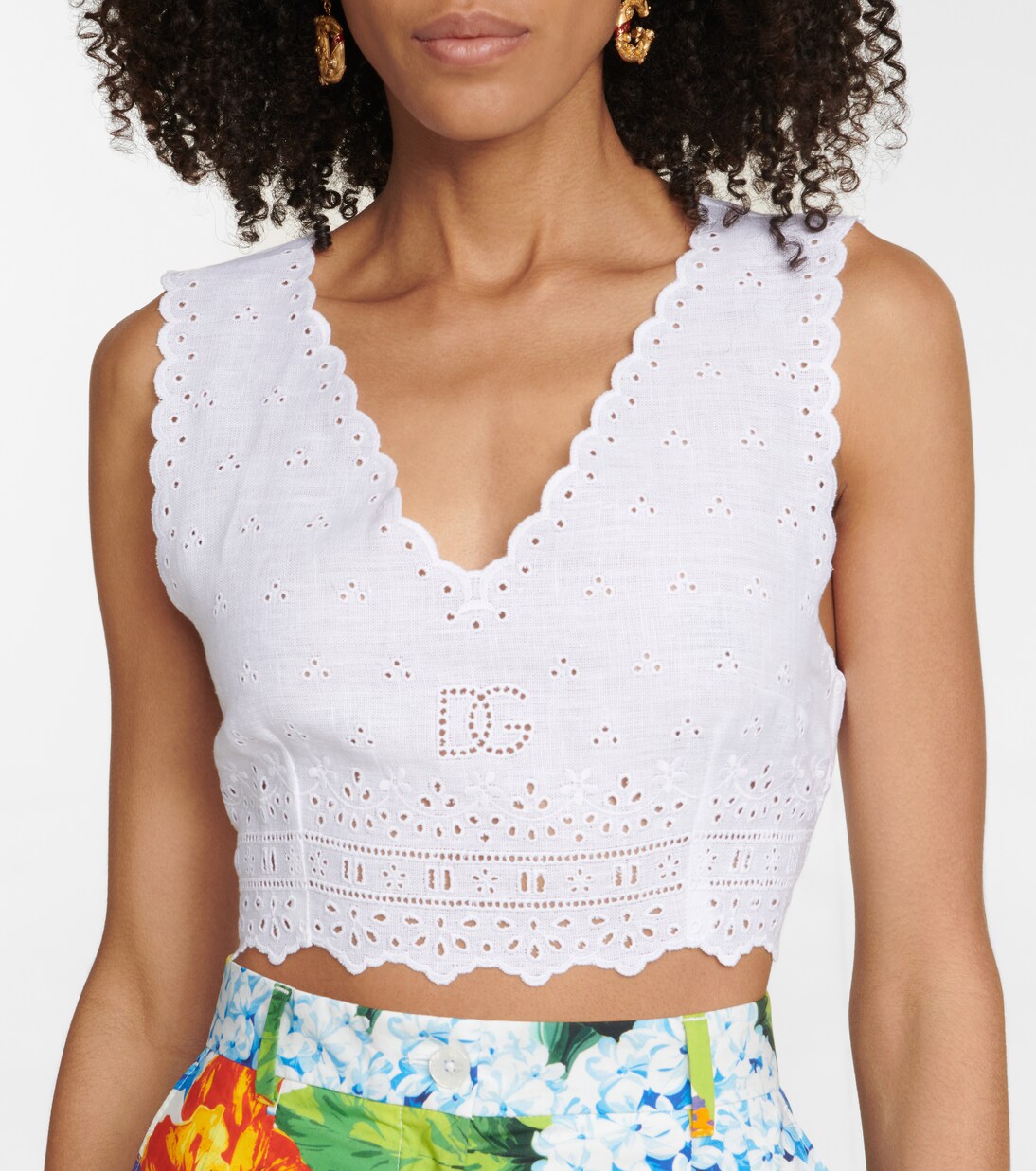 Embroidered linen and silk crop top | Dolce&Gabbana