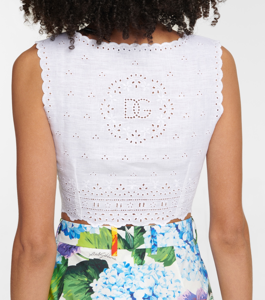 Embroidered linen and silk crop top | Dolce&Gabbana