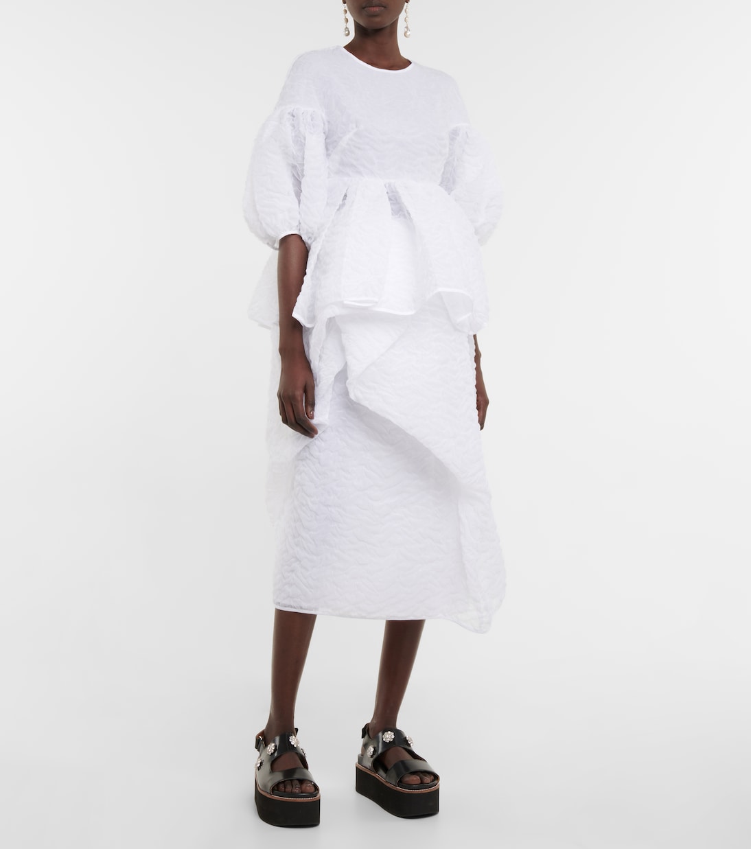 Ferris ruffle-trimmed cloqué midi skirt | Cecilie Bahnsen