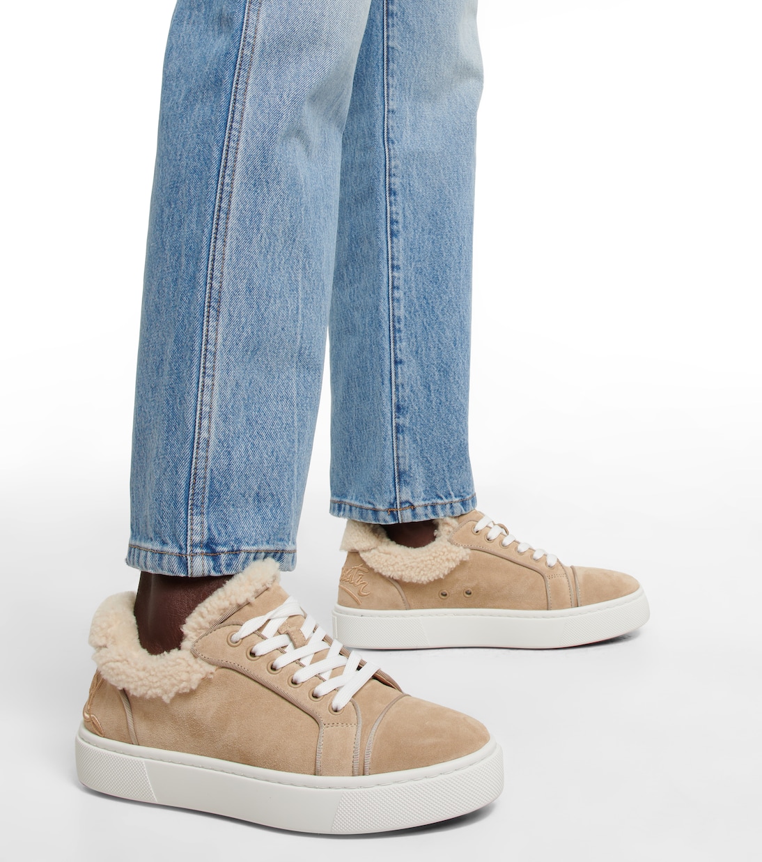 Vierissima shearling-trimmed suede sneakers | Christian Louboutin