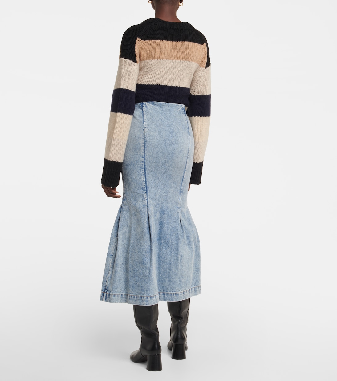 Falda midi Levine en denim con costuras | Khaite