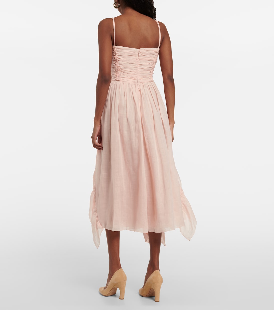 Ruffle-trimmed ramie midi dress | Chloé