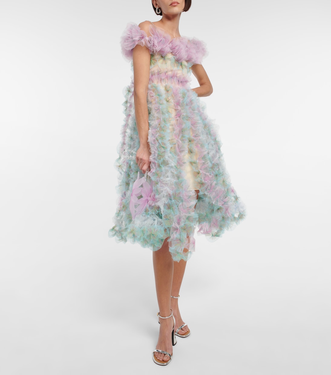 Off-shoulder tulle midi dress | Susan Fang