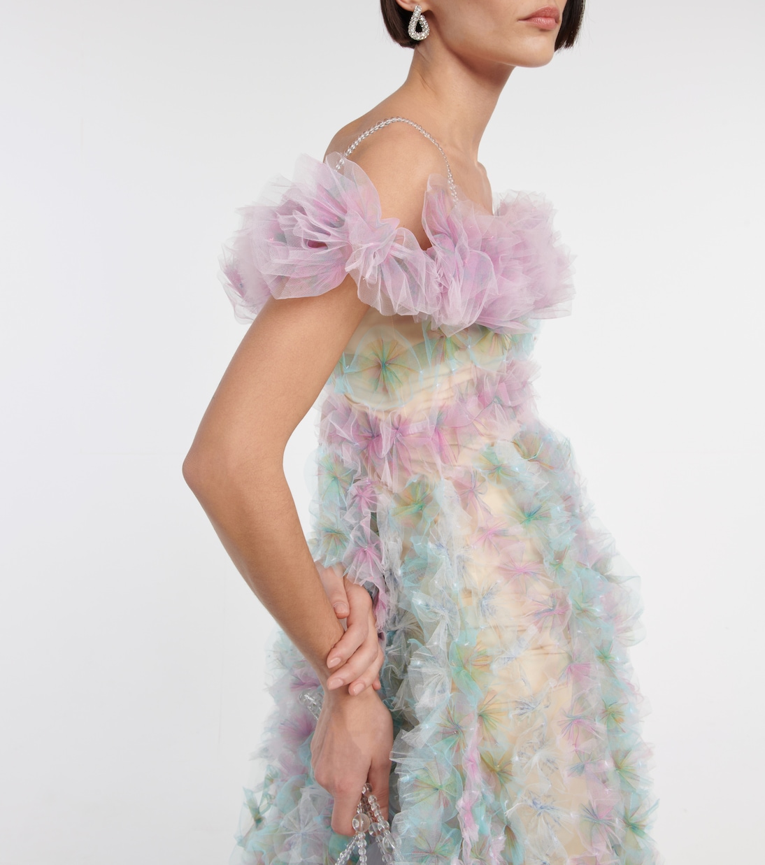 Off-shoulder tulle midi dress | Susan Fang
