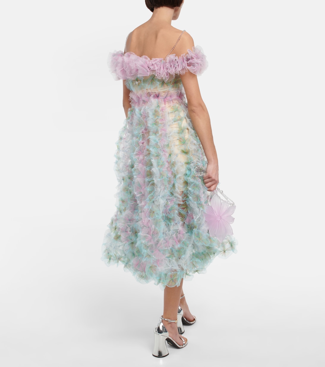 Off-shoulder tulle midi dress | Susan Fang