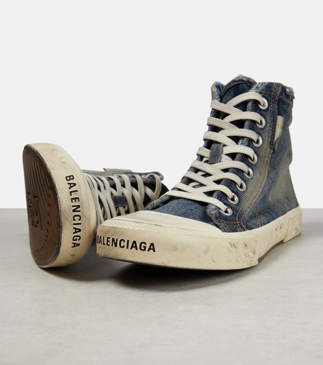 Denim high top sneakers in blue Balenciaga Mytheresa