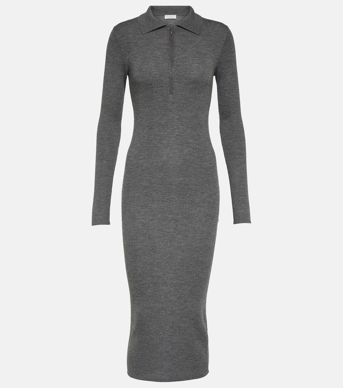 Ribbed-knit virgin wool and cashmere midi dress | Brunello Cucinelli