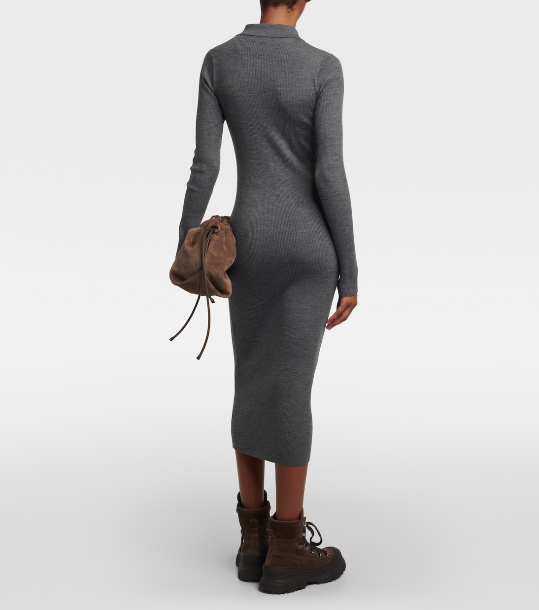 Ribbed-knit virgin wool and cashmere midi dress | Brunello Cucinelli