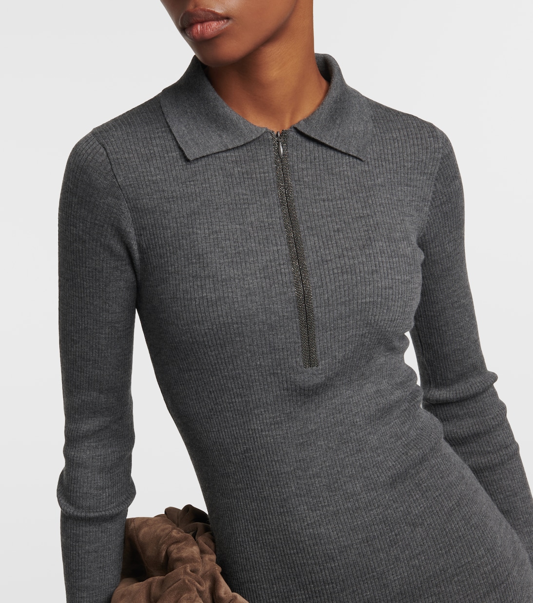 Ribbed-knit virgin wool and cashmere midi dress | Brunello Cucinelli