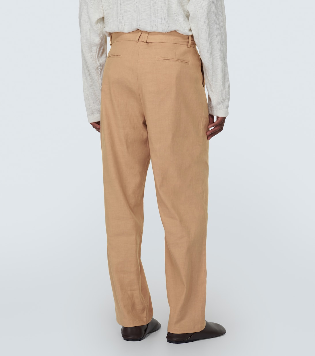 High-rise linen and cotton straight pants | Commas
