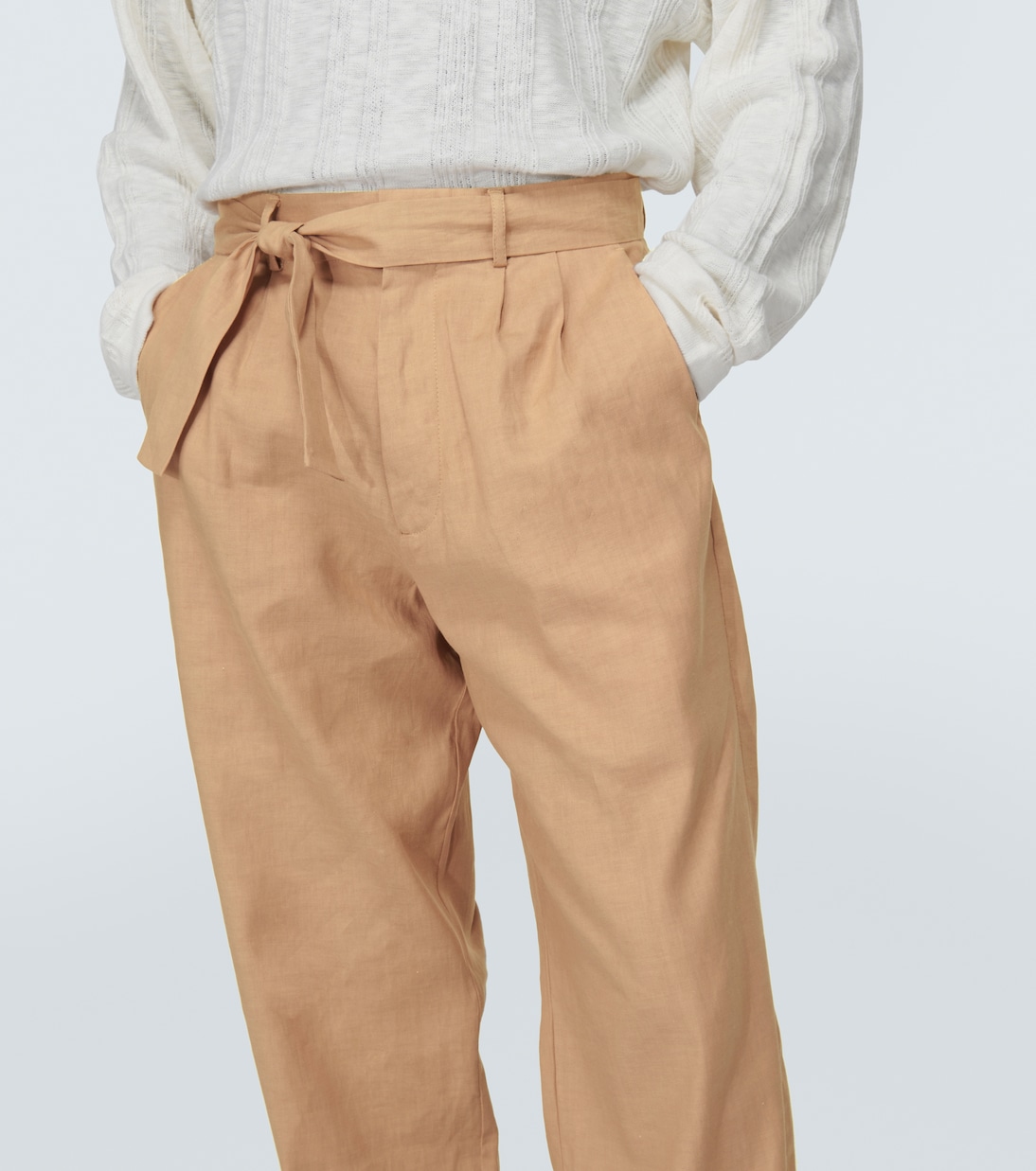 High-rise linen and cotton straight pants | Commas