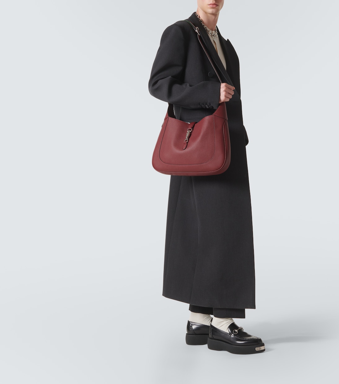 Jackie Large leather shoulder bag in burgundy Gucci Mytheresa