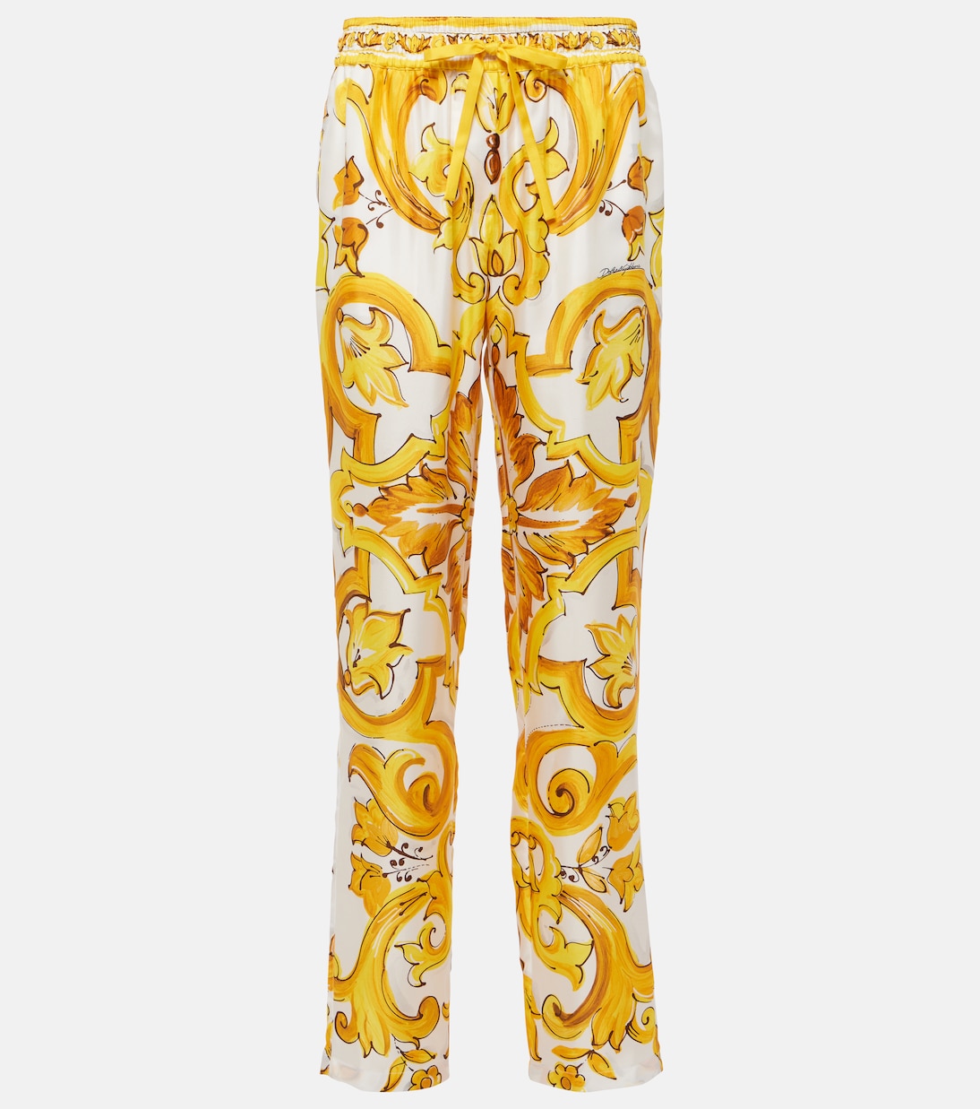 Pantalon droit Majolica en soie | Dolce&Gabbana