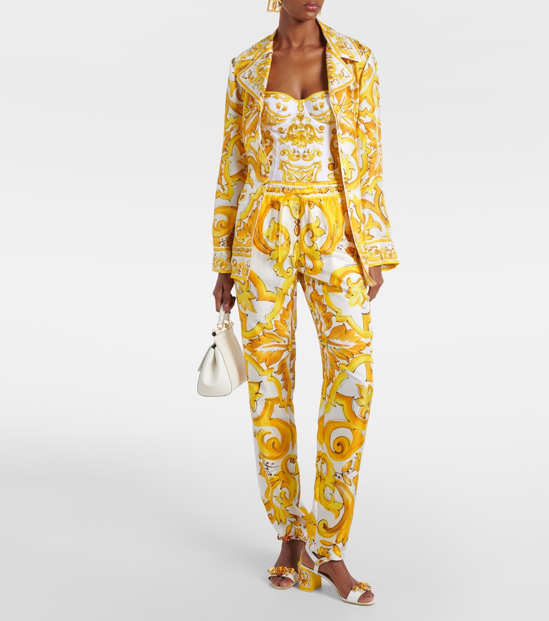 Pantalon droit Majolica en soie | Dolce&Gabbana