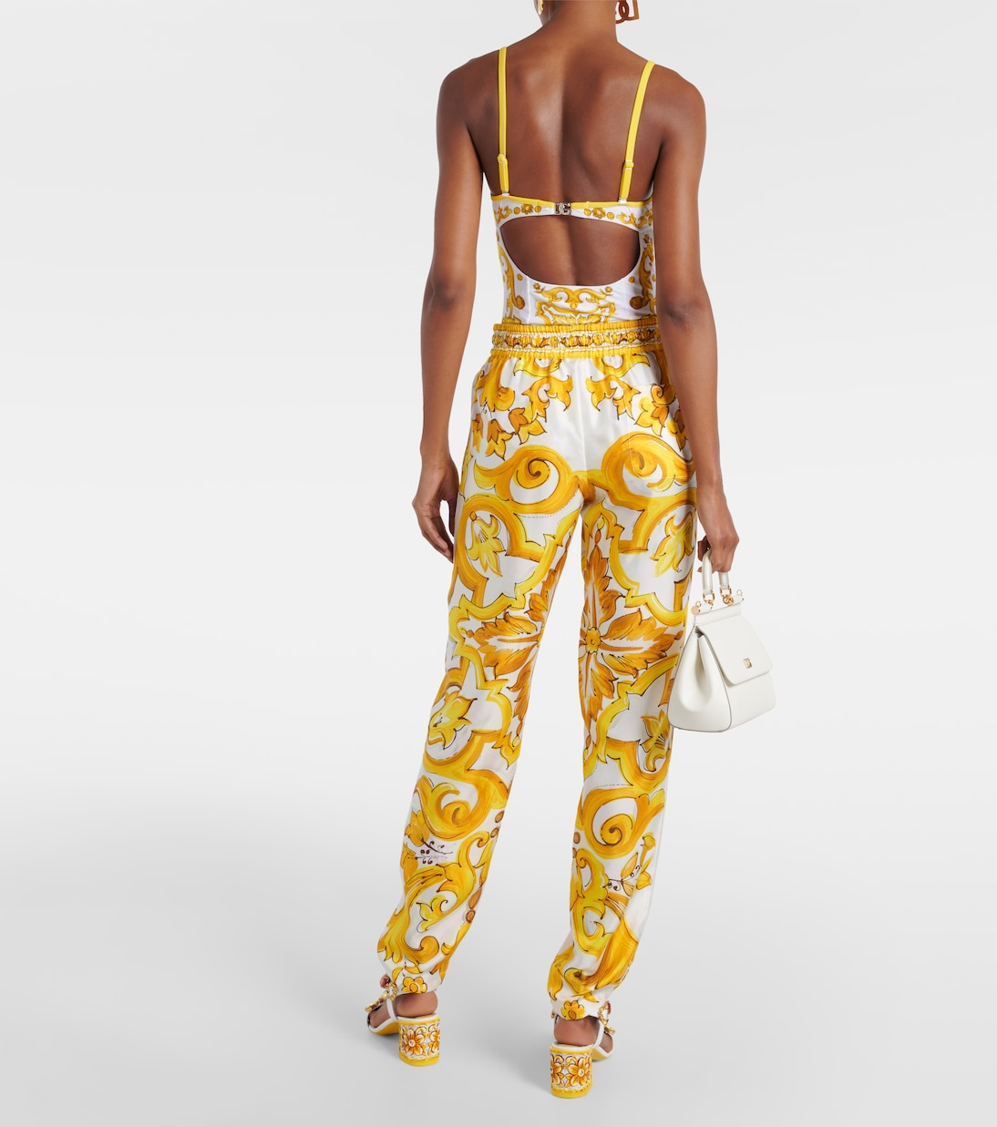 Pantalon droit Majolica en soie | Dolce&Gabbana