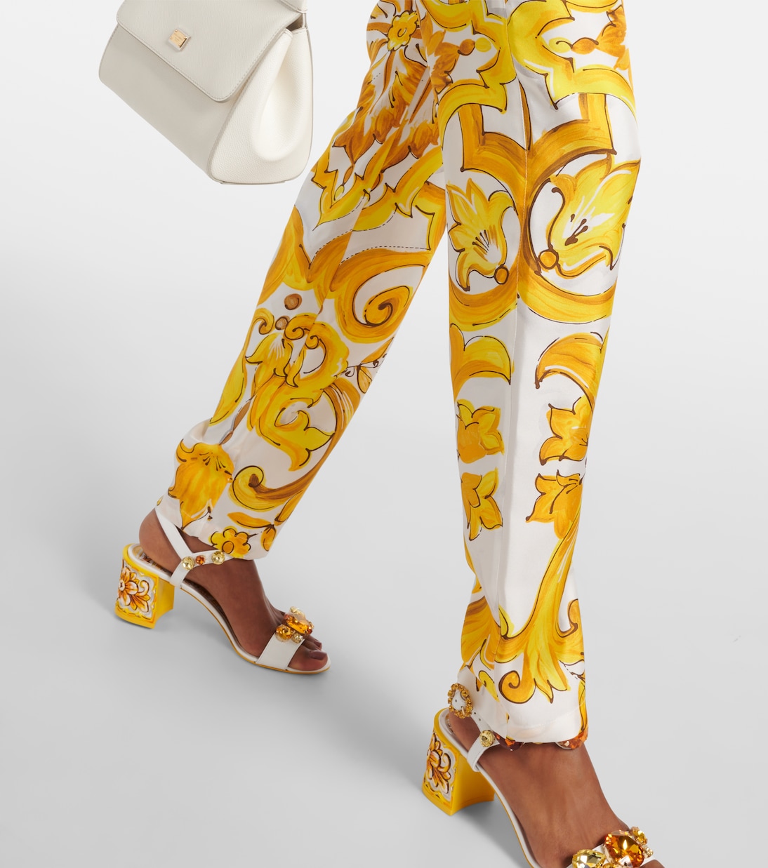 Pantalon droit Majolica en soie | Dolce&Gabbana