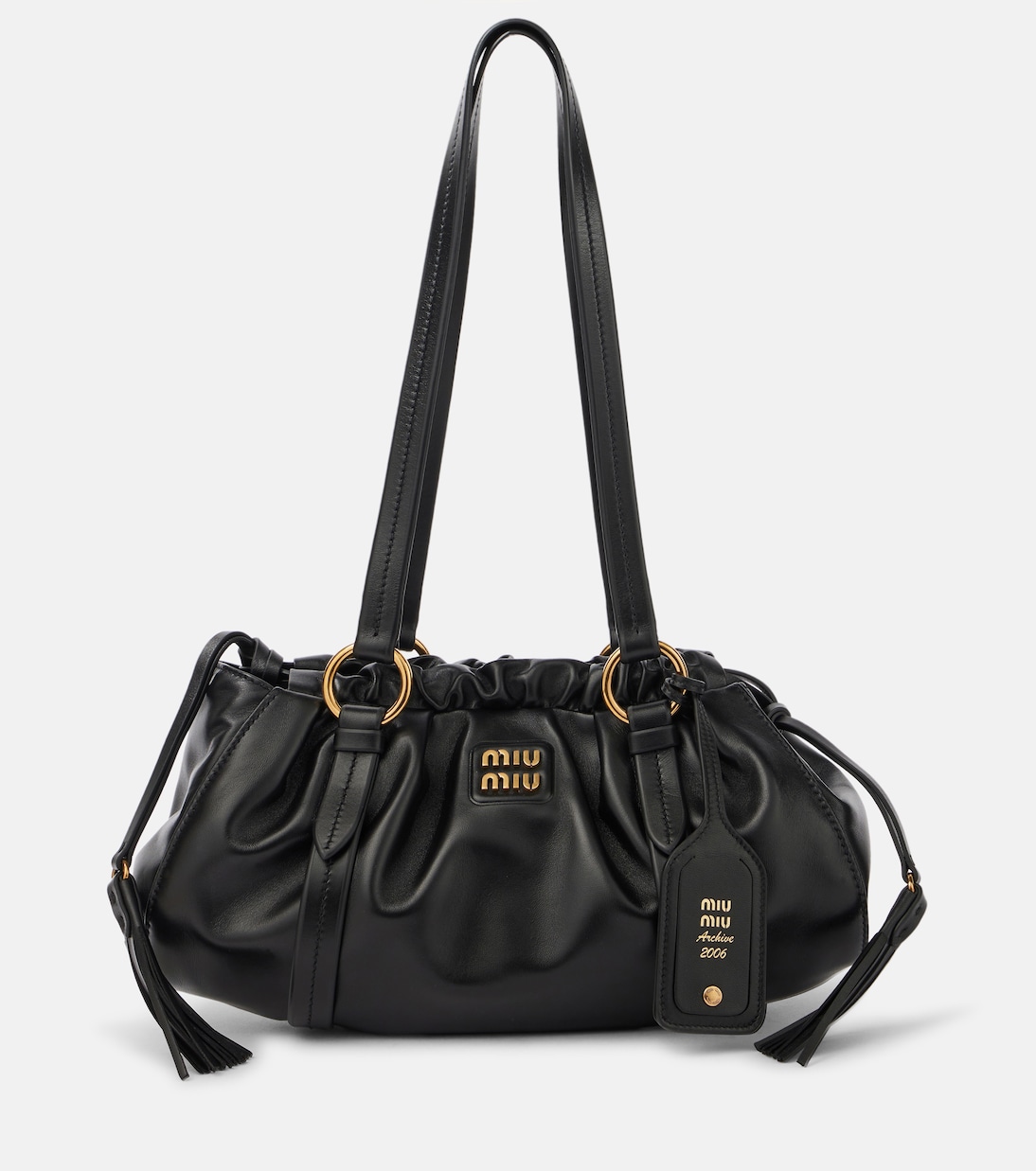 Medium leather shoulder bag in black Miu Miu Mytheresa