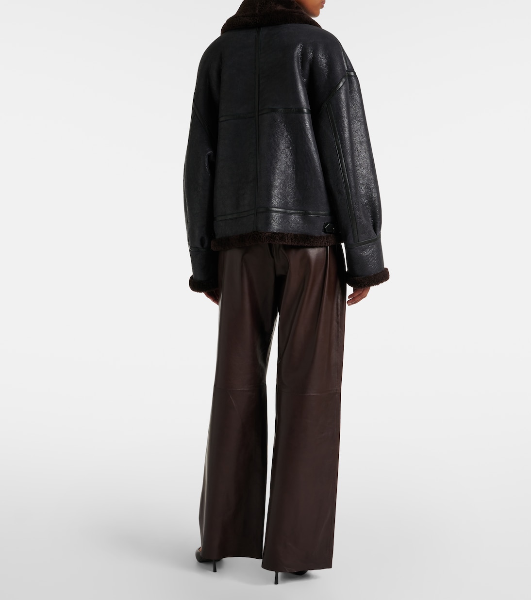 Giacca Portia in pelle con shearling | Nour Hammour