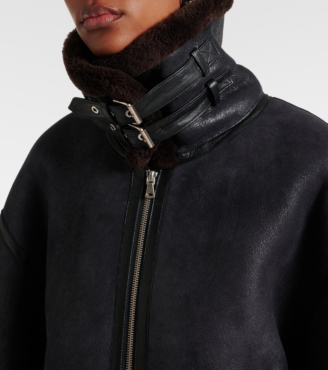 Giacca Portia in pelle con shearling | Nour Hammour