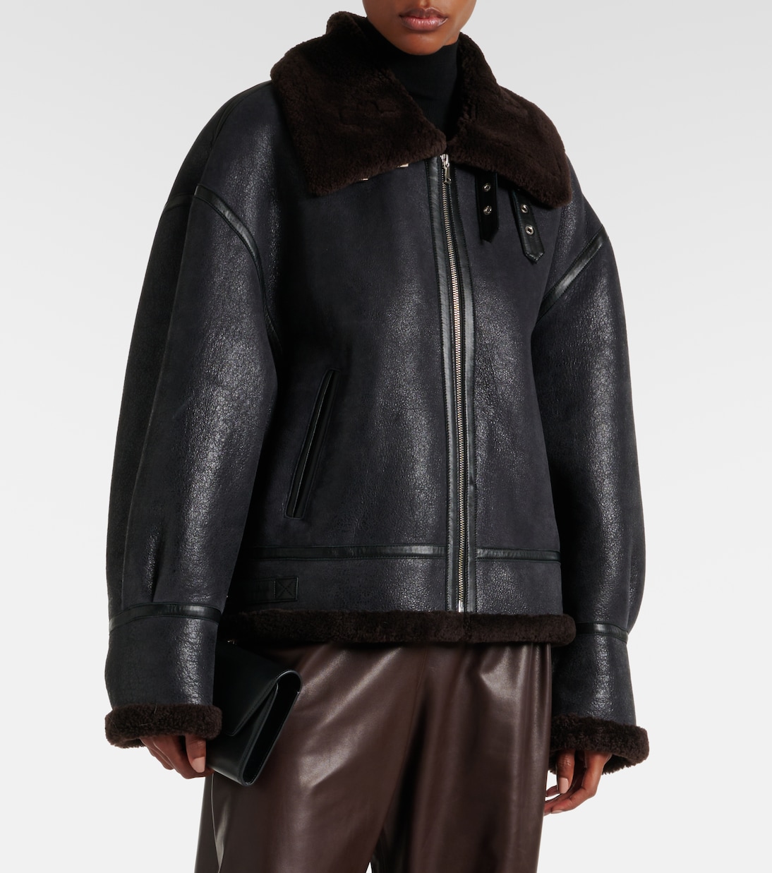 Giacca Portia in pelle con shearling | Nour Hammour