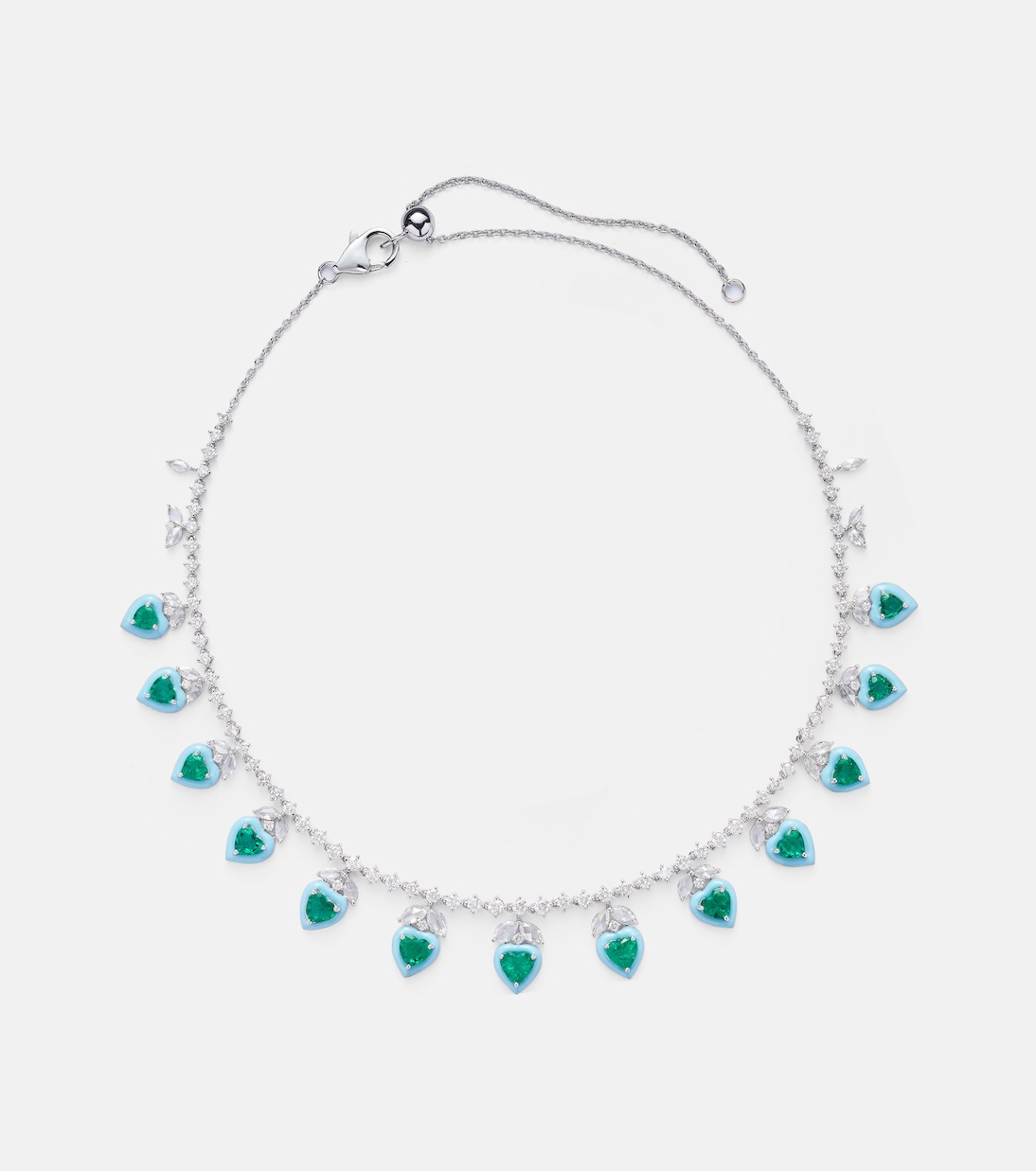 Choker en or blanc 18 ct, émeraudes et diamants | Kamyen