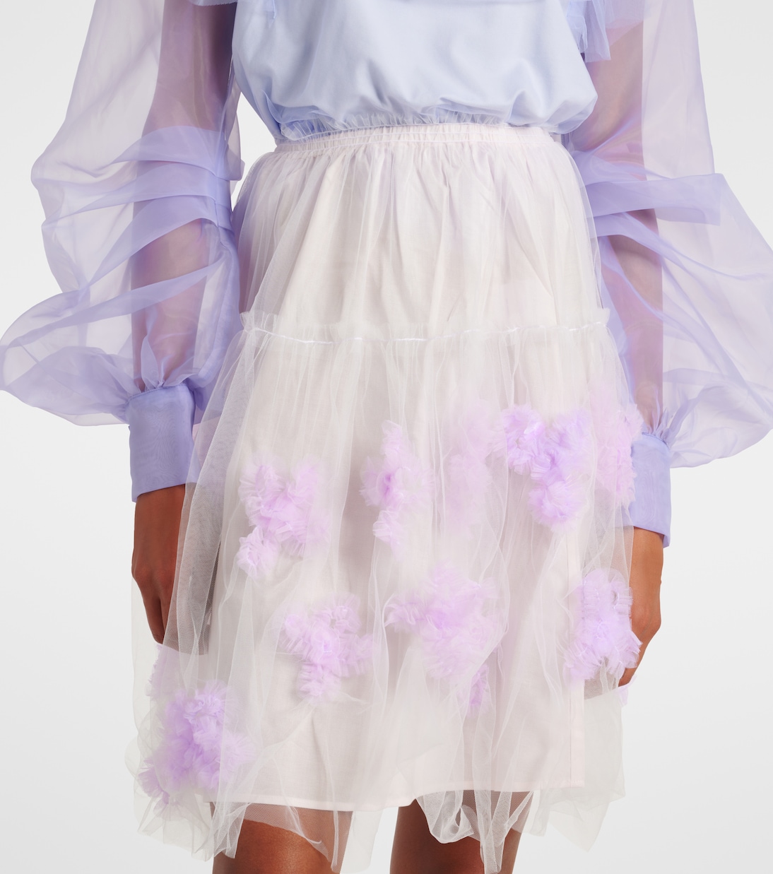 Jupe midi en résille à fleurs | Susan Fang