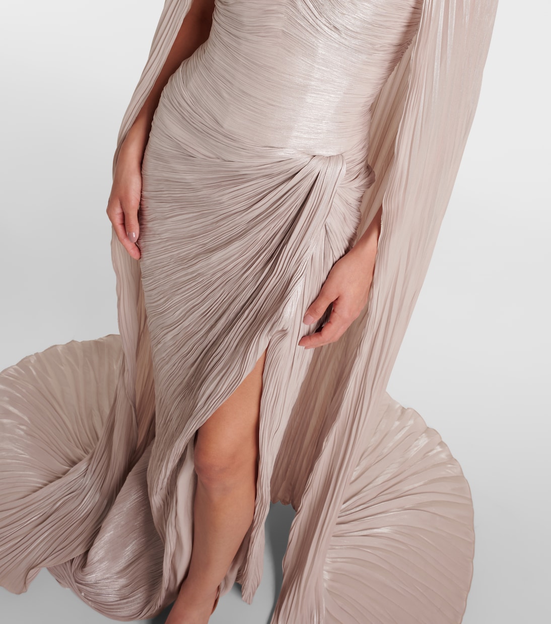 Caped gathered pleated silk gown | Marmar Halim