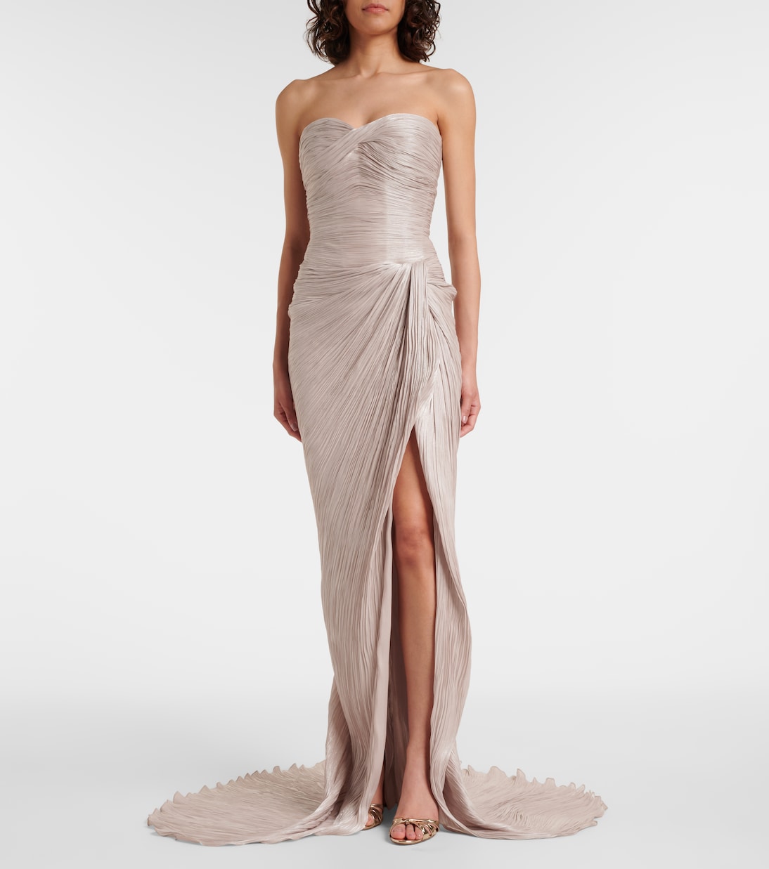 Caped gathered pleated silk gown | Marmar Halim