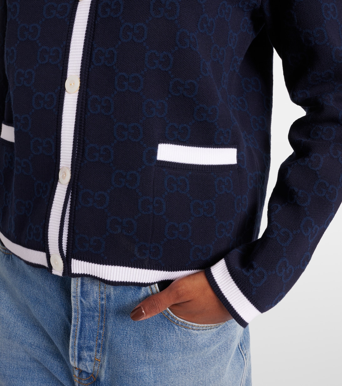 Cárdigan de algodón con GG en intarsia | Gucci