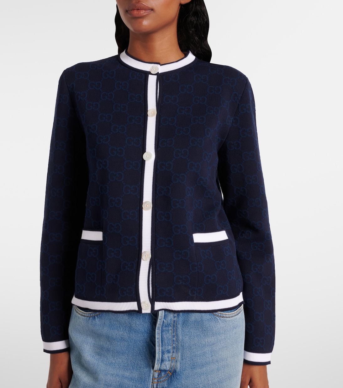 Cárdigan de algodón con GG en intarsia | Gucci