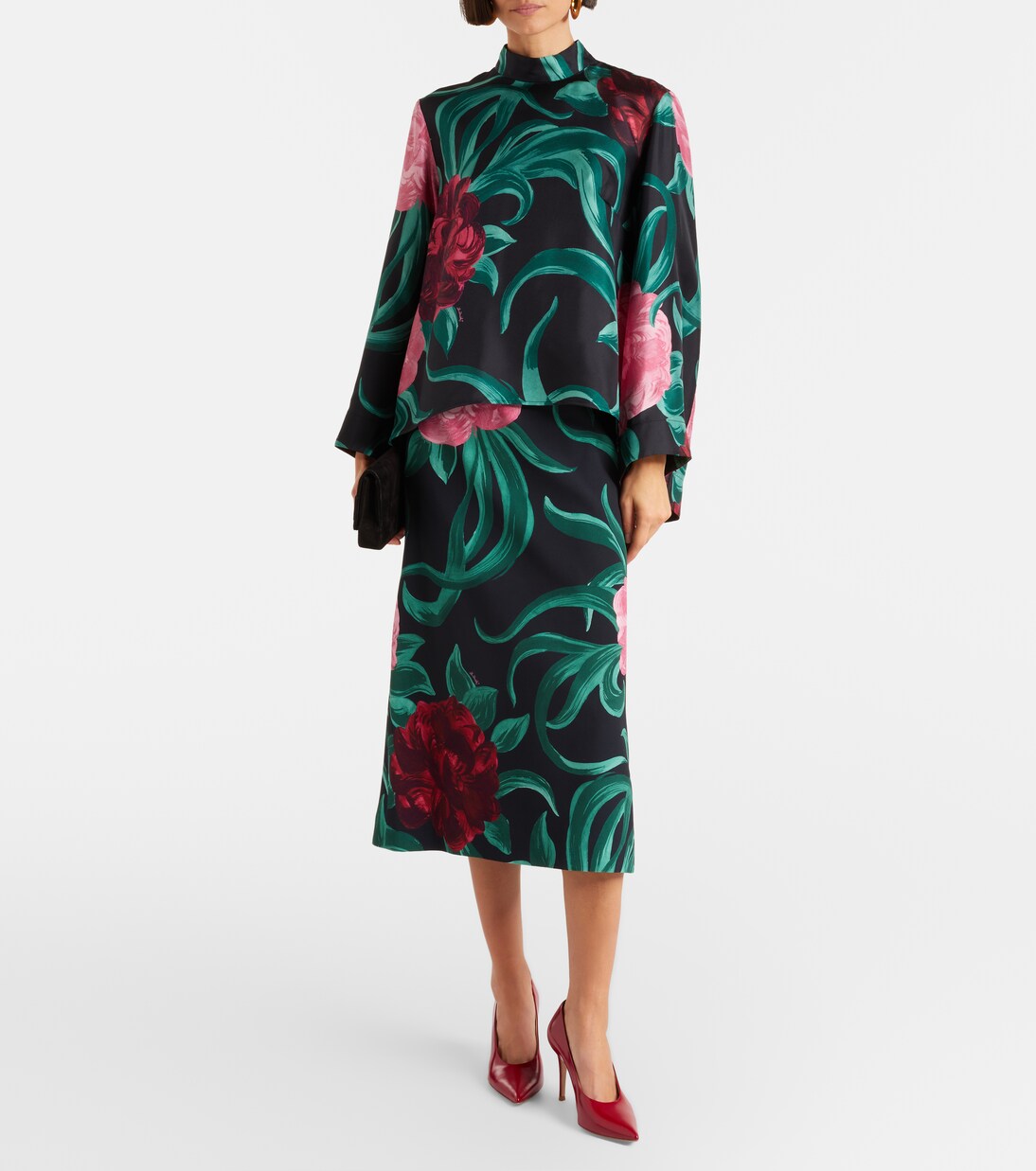 Floral satin pencil skirt | La DoubleJ