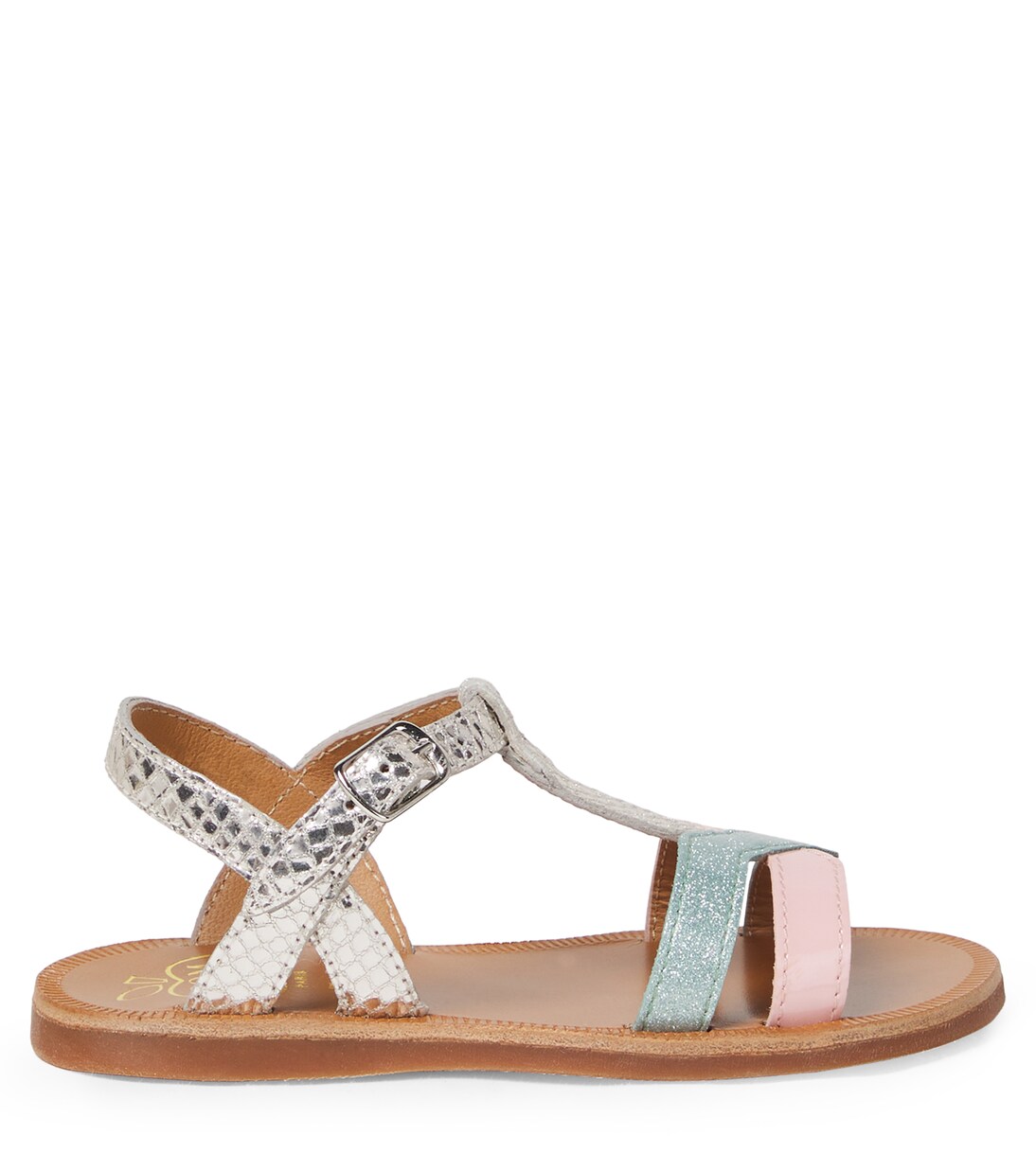 Sandalen Plagette aus Leder mit Glitter | Pom d'Api