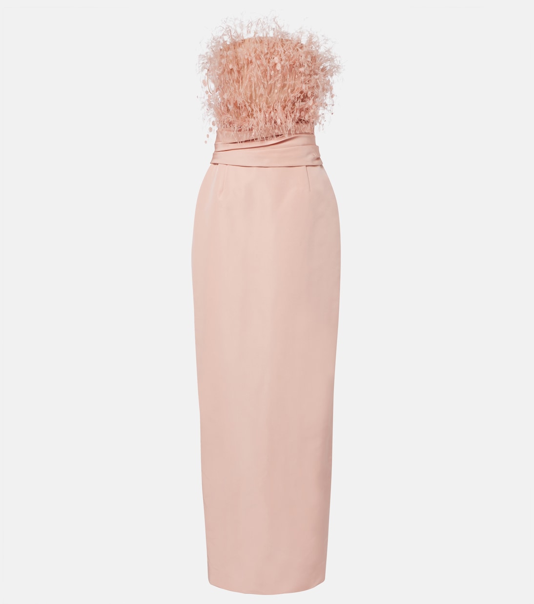 Feather-trimmed silk faille bustier gown | Oscar de la Renta