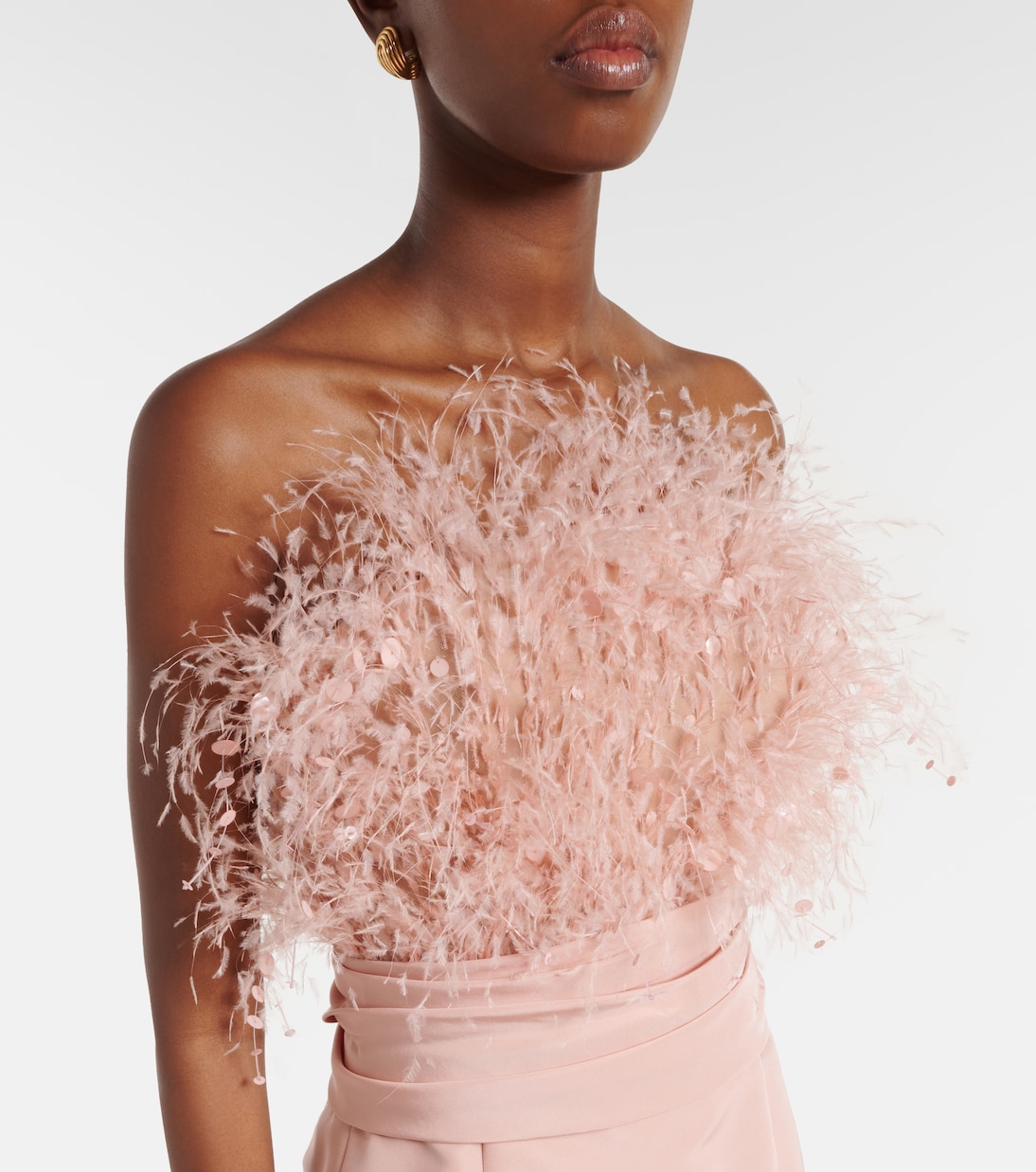 Feather-trimmed silk faille bustier gown | Oscar de la Renta
