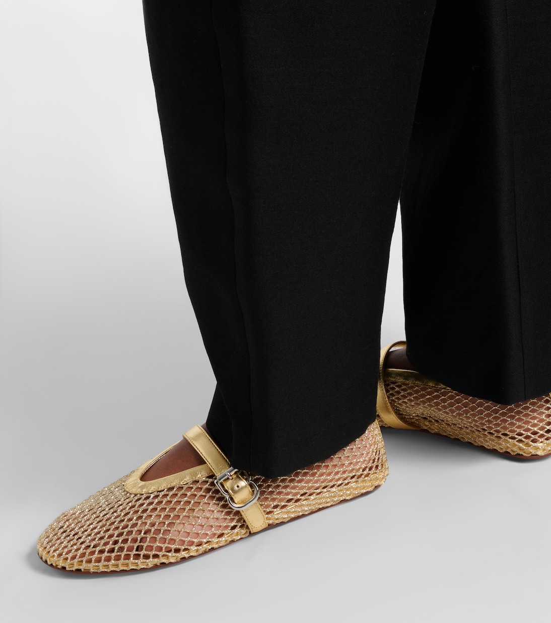 Leather-trimmed fishnet ballet flats | Alaïa