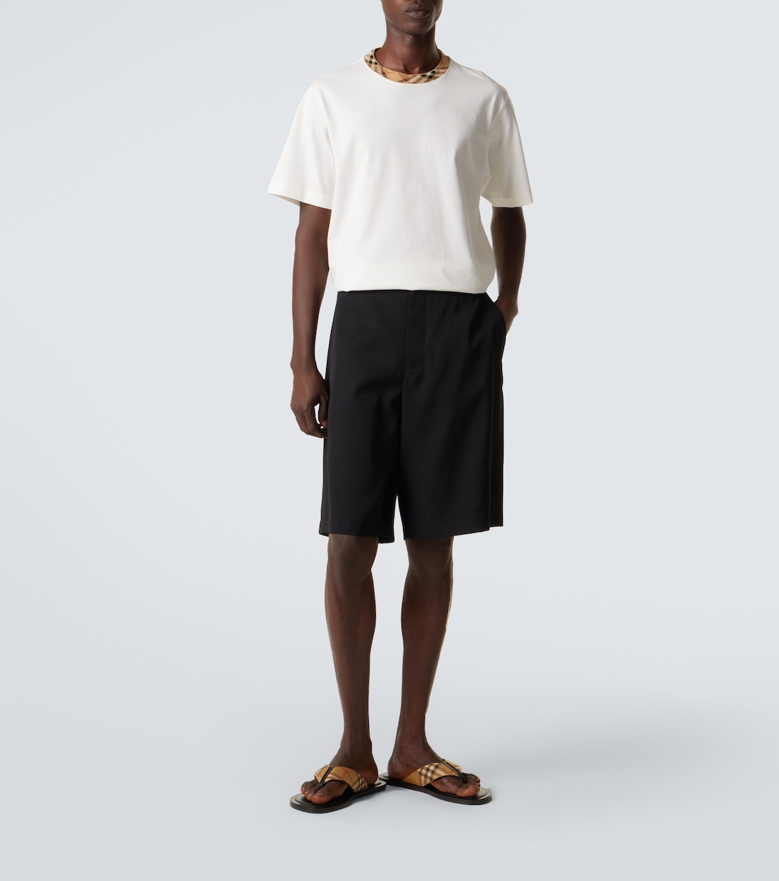 Burberry Check leather-trimmed thong sandals | Burberry