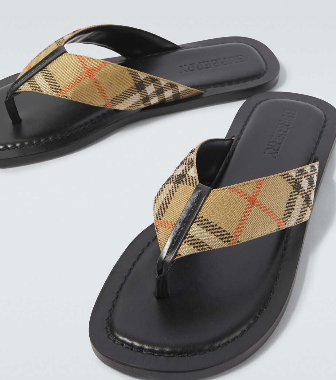 Burberry Check leather-trimmed thong sandals | Burberry