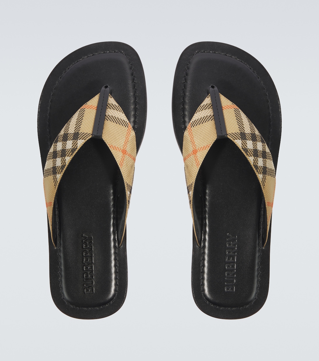 Burberry Check leather-trimmed thong sandals | Burberry